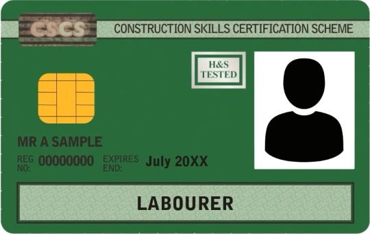 Sample CSCS green Labourer card with placeholder name Mr A Sample