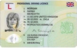 DVLA specimen of a UK provisional driving licence with sample data